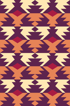 Seamless Navajo tribal pattern with zigzag bands in purple and orange