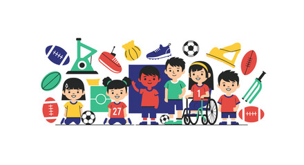Fototapeta premium Diverse kids sports illustration.