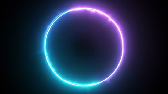 Glowing neon blue circle ring isolated on black background
