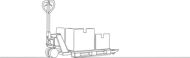 Hand pallet truck with boxes, logistics and delivery concept, line art illustration © lukman