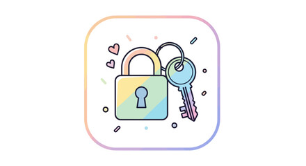 Fototapeta premium Colorful lock and key illustration on white background for security concept