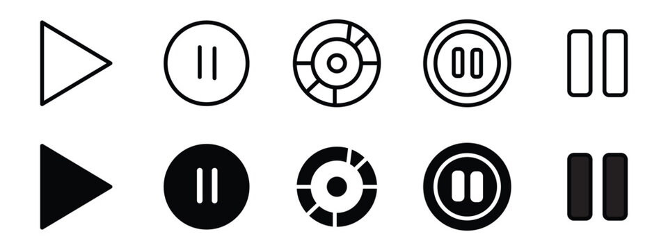 Pause Button Icon Set, Media Stream Halt and Audio Player Break Vector Symbols