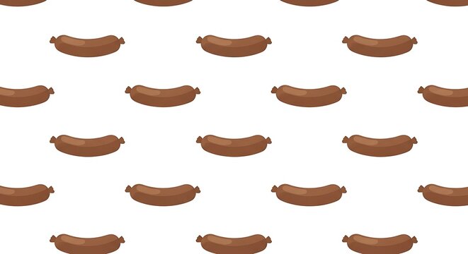 Seamless Pattern of Delicious Sausages on a White Background, Food Illustration