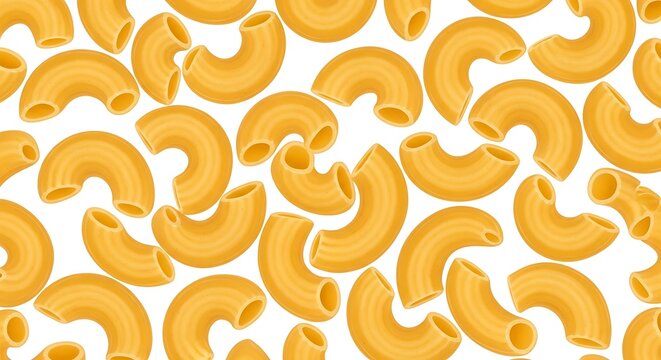Seamless Pattern of Elbow Macaroni Pasta on White Background, Food Ingredient