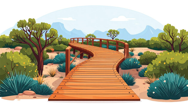 Wooden Bridge in Desert Landscape.