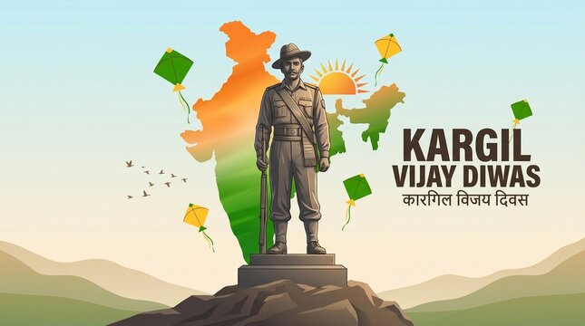 Kargil vijay diwas soldier statue with kites