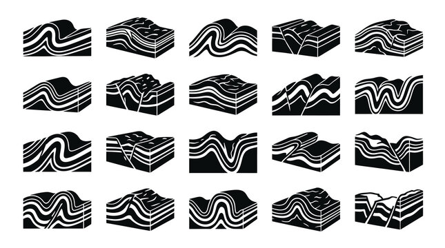 Geological Folds and Faults - Black and White Vector Illustrations for Earth Science
