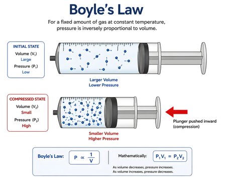 Boyle&rsquo;s Law Science Diagram with Movable Piston and Gas