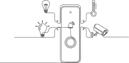 Smart Home Control Panel with Connected Devices - Line Art © lukman