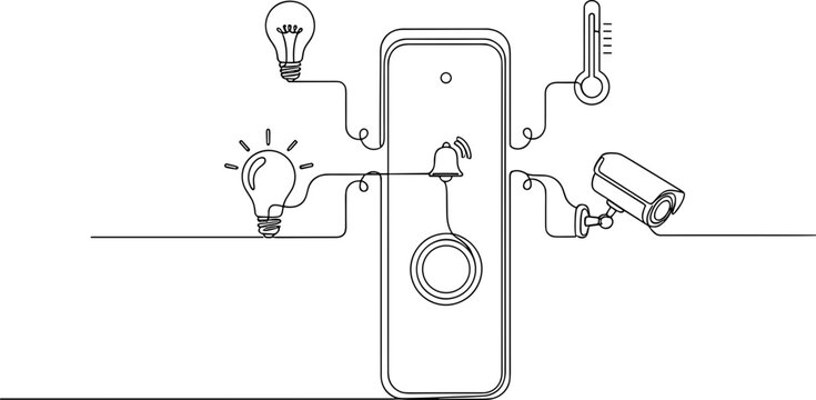 Smart Home Control Panel with Connected Devices - Line Art