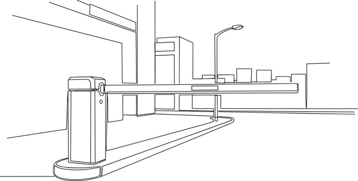 Automated barrier gate in urban street, modern infrastructure, security checkpoint line art