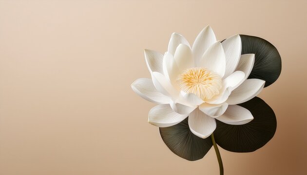 Minimalist White Lotus Flower On Soft Beige Background