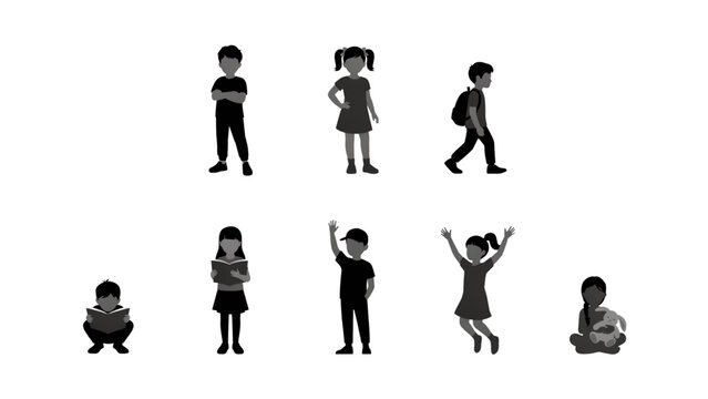 Set of six playful cartoon children in various poses Vector