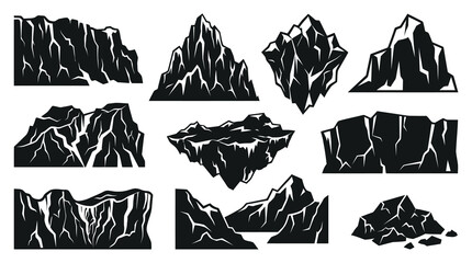 Fototapeta premium Black White Vector Illustrations of Jagged Mountain Peaks, Rocks, and Cliffs