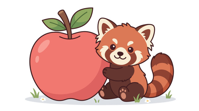 Red panda with big apple.