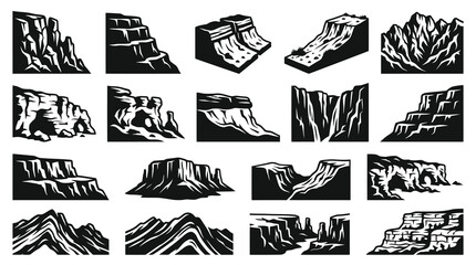 Fototapeta premium Black and White Vector Illustrations of Diverse Canyon and Mountain Landscapes