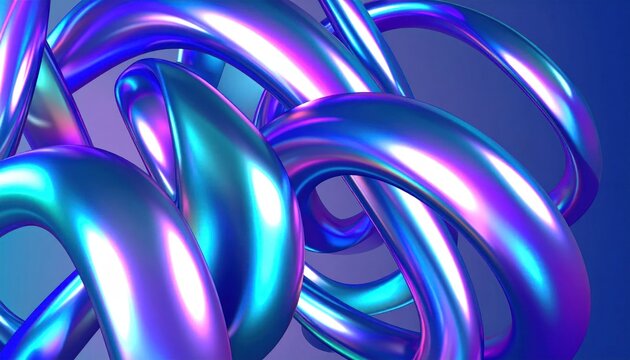 Iridescent blue and purple metallic 3D abstract loops.