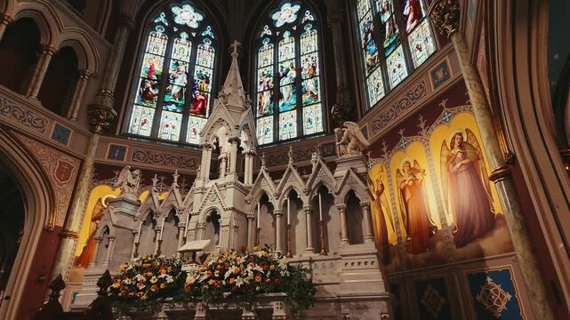 A majestic, historic Catholic altar inside the cathedral