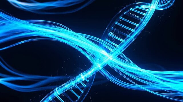 Blue glowing DNA strands