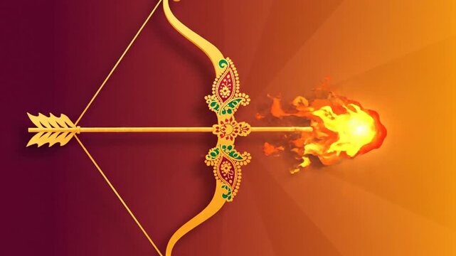 A blazing arrow shoots from a decorated bow in a dark fantasy setting.