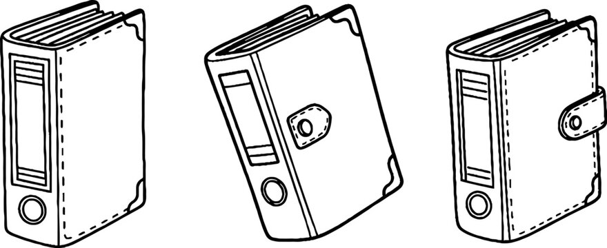Three different styles of binders and folders.