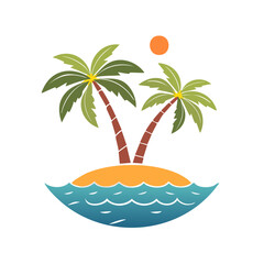 Fototapeta premium Tropical island with palm trees and sun vector illustration