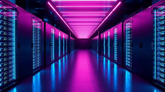 server room with neon lights
