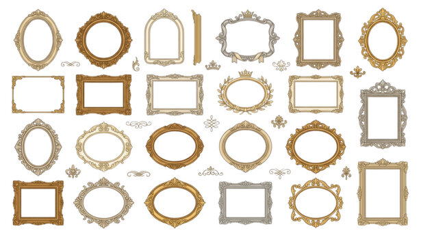 Collection of ornate picture frames in gold and silver