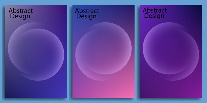 Abstract posters set with vibrant purple gradient backgrounds and circular glowing shapes.