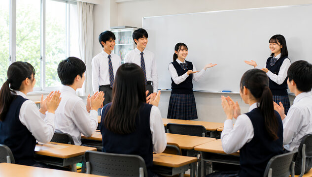 探究学習の成果を発表する高校生