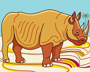 Fototapeta premium Minimalist Rhinoceros Vector Illustration for Wildlife Conservation Branding. Earthy Tones Profile View for Nature Graphics. Flexible Layout.