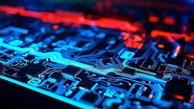 Closeup of illuminated circuit board