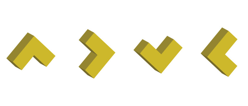 3d Chevron corner arrow icon collection featuring angled directional symbols, navigation indicators and geometric pointer elements for user interface design