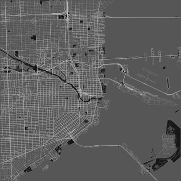 Miami City Map Poster Street Map JPG Sophisticated Light Grey White Road Neutral Wall Art