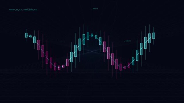 Digital Financial Candlestick Chart With Oscillating Market Trends On Dark Background