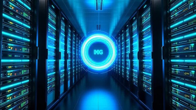 server room with glowing blue lights