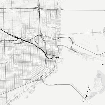Miami City Map Poster Street Map JPG Minimalist Pure Black White Feature Wall Art