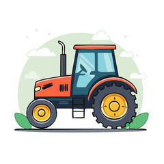 Obraz premium Flat illustration of a red tractor side view