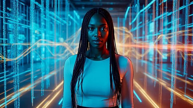 Woman in digital data environment