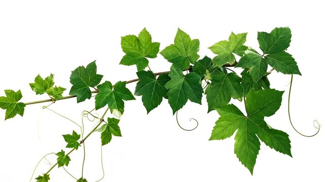 Green vine branch with lush leaves isolated on white background