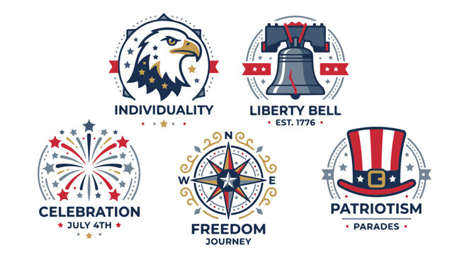 Patriotic American Symbols and Icons Vector Set for National Celebrations