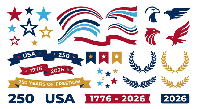 Patriotic Usa 250th Anniversary Freedom Celebration Graphic Elements Collection