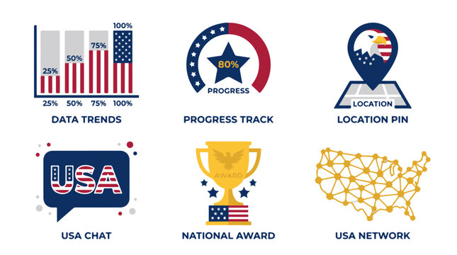 Usa Themed Infographic Icons Set for Business Data and Communication Presentations