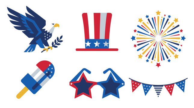 Patriotic American Celebration Graphic Elements for Independence Day Party Designs