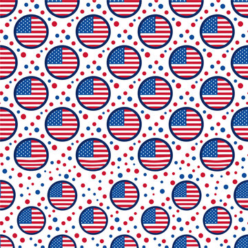 Patriotic American Flag Seamless Pattern with Red and Blue Dots for Fourth of July Celebration