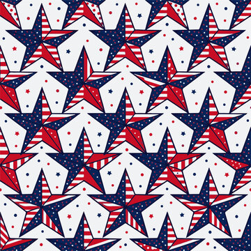 Patriotic American Flag Stars Seamless Pattern for Festive Holiday Background