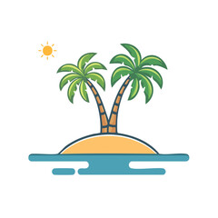 Fototapeta premium Tropical island with two palm trees and sun vector illustration
