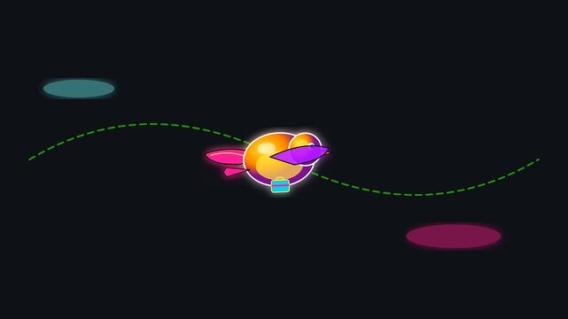 Animated stylized bird soaring across a night sky during summer travel in shoulder season creates a whimsical movement sequence for digital gaming asset design projects