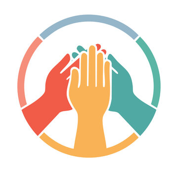 Teamwork and unity icon with colorful hands in a circle