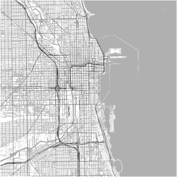 Chicago City Map Poster Street Map JPG Stark Technical Black White Grey Zone Wall Art